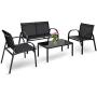 Tangkula 4 Piece Patio Furniture Outdoor Sofa Garden Lawn Sectional Conversation Set Outdoor Garden Poolside Glass Top Tea Coffee Table and Chairs with Smooth Armrest
