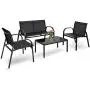 Tangkula 4 Piece Patio Furniture Outdoor Sofa Garden Lawn Sectional Conversation Set Outdoor Garden Poolside Glass Top Tea Coffee Table and Chairs with Smooth Armrest Tangkula 4 Piece Patio Furniture Outdoor Sofa Garden Lawn Sectional Conversation Set Outdoor Garden Poolside Glass Top Tea Coffee Table and Chairs with Smooth Armrest