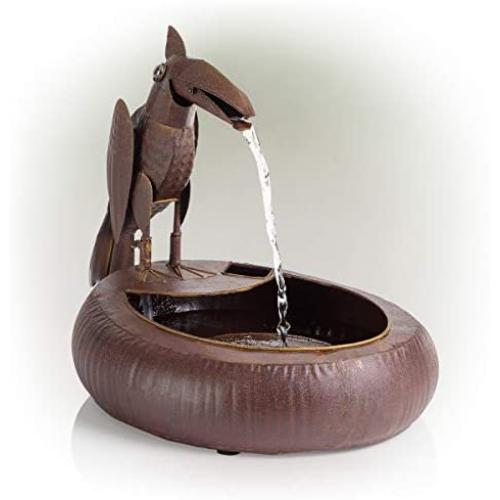 Alpine Corporation Metal Toucan Fountain - Outdoor Water Fountain for Garden, Patio, Deck, Porch - Yard Art Decor