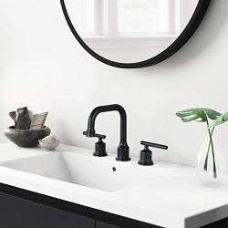 WOWOW Two Handles Widespread 8 inch Bathroom Faucet Black 3 Pieces Basin Faucets 360 Degree Swivel Spout Lavatory Sink Faucet