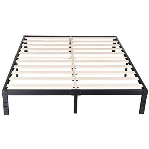 14 Inch Metal Platform Bed Frames / Wood Slat Support / No Box Spring Needed / 3500 lbs Heavy Duty/ Noise Free/ With storage / Black Finish Queen