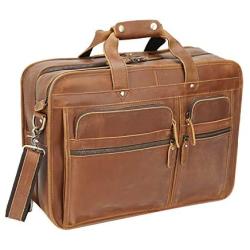 Texbo Mens Solid Full Grain Cowhide Leather Large 17 Inch Laptop Briefcase Messenger Bag Tote with YKK Metal Zippers