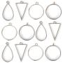 DROLE 40Pcs Antique Silver Open Back Bezel Pendants Assorted Geometric Hollow Frame Pendant Blanks for DIY Resin Crafts