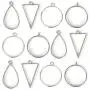 DROLE 40Pcs Antique Silver Open Back Bezel Pendants Assorted Geometric Hollow Frame Pendant Blanks for DIY Resin Crafts