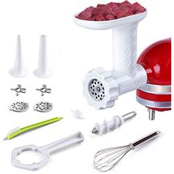 Antree Meat Grinder Attachment For KitchenAid Stand Mixers Includes 2 Plates 2 Grind Blades 2 Sausage Filler Tubes, and 1 Cleaning Brush, Easy To Use Food Grinder Attachment For KitchenAid - White