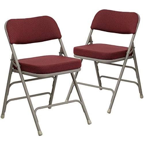 Flash Furniture 2 Pack HERCULES Series Premium Curved Triple Braced & Double Hinged Burgundy Fabric Metal Folding Chair