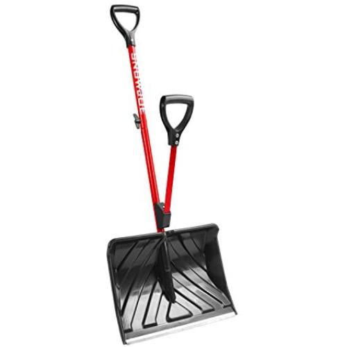 Snow Joe SJ-SHLV01-RED Shovelution Strain-Reducing Snow Shovel | 18-Inch | Spring Assisted Handle (Red)