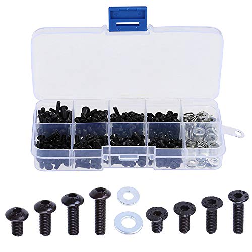 360PCs Universal RC Model Screw Kit M3 Hex Flat and Button Head Screws with M3 M4 Bolt Washers Hardware Fastener for 1:8 1/10 RC Cars DIY Parts