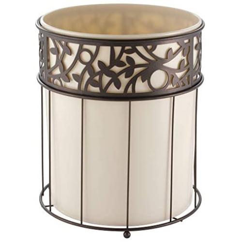 iDesign Vine Metal and Plastic Wastebasket Trash Can Garbage Can for Bathroom, Bedroom, Home Office, Kitchen, Patio, Dorm, College, Vanilla Tan and Bronze