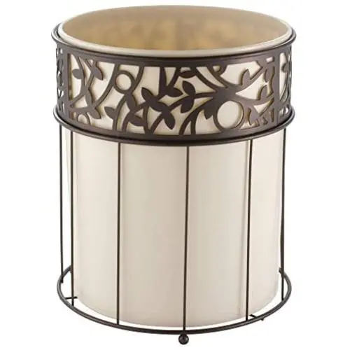 iDesign Vine Metal and Plastic Wastebasket Trash Can Garbage Can for Bathroom, Bedroom, Home Office, Kitchen, Patio, Dorm, College, Vanilla Tan and Bronze iDesign Vine Metal and Plastic Wastebasket Trash Can Garbage Can for Bathroom, Bedroom, Home Office, Kitchen, Patio, Dorm, College, Vanilla Tan and Bronze
