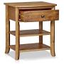 MUSEHOMEINC Rustic Wood 3-Tier Nightstand with Storage Shelf and Drawer for Bedroom or Living Room/Round Metal Knobs/Heritage Collection Furniture/End Table/Side Table, Teak Finish