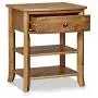 MUSEHOMEINC Rustic Wood 3-Tier Nightstand with Storage Shelf and Drawer for Bedroom or Living Room/Round Metal Knobs/Heritage Collection Furniture/End Table/Side Table, Teak Finish