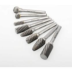 KOTVTM Carbide Burrs Set 1/4 Inch Shank Tungsten Double Cut Edge Rotary File Metal Grinding Polishing Carving Tool Drill Bits for Die Grinder Bit Kits,8pcs