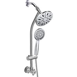 AquaDance 28'' Drill-Free Stainless Steel Slide Bar Combo Rain Showerhead 6-Setting Hand Revolutionary Low 3-Way Diverter for Easy Reach, Dual Shower Head Spa System - Chrome Finish