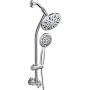 AquaDance 28'' Drill-Free Stainless Steel Slide Bar Combo Rain Showerhead 6-Setting Hand Revolutionary Low 3-Way Diverter for Easy Reach, Dual Shower Head Spa System - Chrome Finish