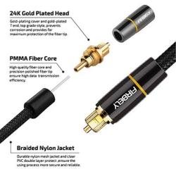 FIRBELY Digital Optical Audio Toslink Cable Male to Male- 24K Glod Plated Metal Connectors and Braided Jacket 10 feet