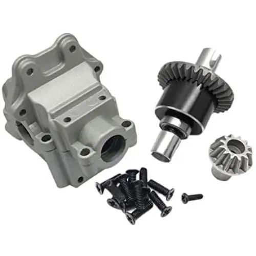 F Fityle Metal Gearbox Covers Housing Shell + Diff Gear Parts for WLTOYS 144001 1/14 RC Car Replacement - Gearbox Housing + Differential Gear Silver