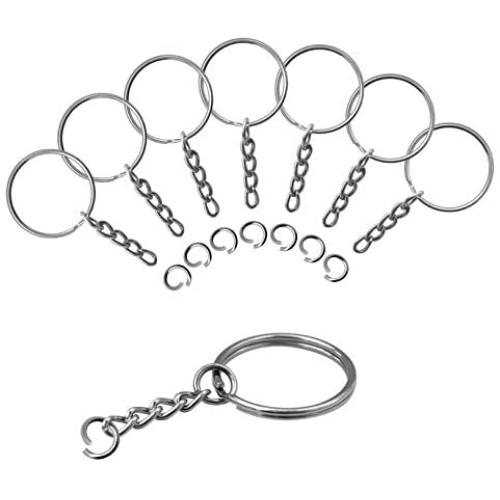 90 Pack 1 Inch Small Size Metal Steel Split Key Rings Keychain Parts with Open Jump Ring Connector for Home and Crafts
