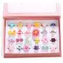 PinkSheep Little Girl Jewel Rings in Box, Adjustable, No Duplication, Girl Pretend Play and Dress Up Rings (24 Lovely Ring)