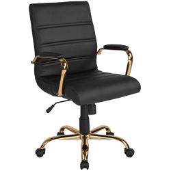 Flash Furniture Mid-Back Black LeatherSoft Executive Swivel Office Chair with Gold Frame and Arms