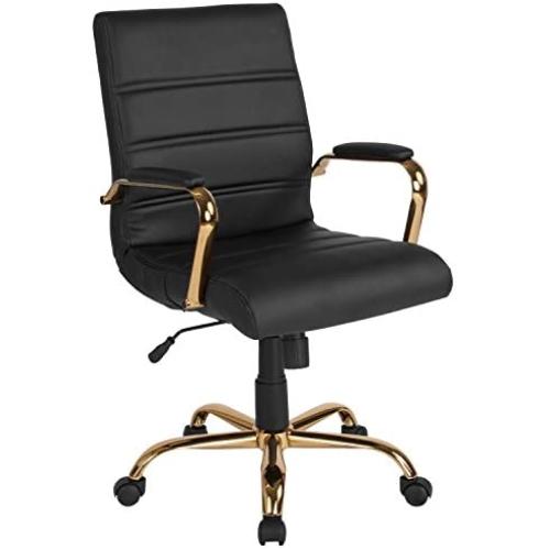 Flash Furniture Mid-Back Black LeatherSoft Executive Swivel Office Chair with Gold Frame and Arms