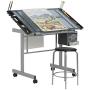 SD Studio Designs Studio Designs 2 Piece Vision Modern Metal Hobby, Craft, Drawing, Drafting Table, Mobile Desk with 40.75'' W x 25.75'' D Angle Adjustable Top in Silver/Blue Glass