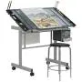 SD Studio Designs Studio Designs 2 Piece Vision Modern Metal Hobby, Craft, Drawing, Drafting Table, Mobile Desk with 40.75'' W x 25.75'' D Angle Adjustable Top in Silver/Blue Glass SD Studio Designs Studio Designs 2 Piece Vision Modern Metal Hobby, Craft, Drawing, Drafting Table, Mobile Desk with 40.75'' W x 25.75'' D Angle Adjustable Top in Silver/Blue Glass