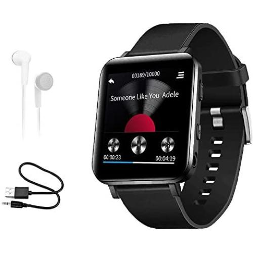 CCHKFEI 16GB MP3 Player with Bluetooth, Sports Watch MP3 Player with Touch Screen,HiFi Lossless Sound Music Player with Sport Pedometer Headphones for Running Joging Workout-Black