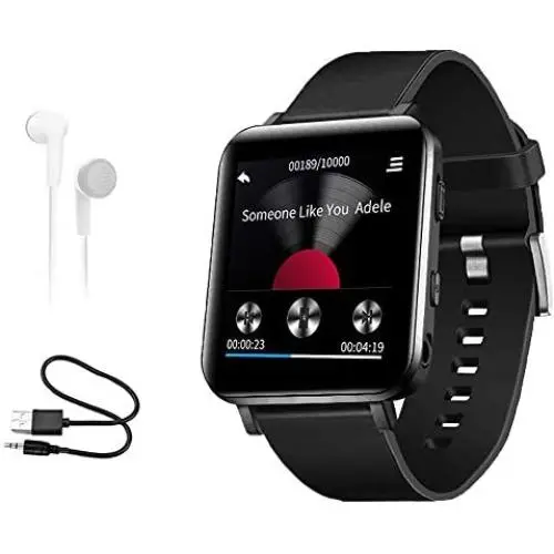CCHKFEI 16GB MP3 Player with Bluetooth, Sports Watch MP3 Player with Touch Screen,HiFi Lossless Sound Music Player with Sport Pedometer Headphones for Running Joging Workout-Black