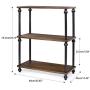 SRIWATANA 3-Shelf Shelving Storage Unit, Metal Storage Shelves Rack, Vintage Bookshelf for Living Room, Bedroom, Kitchen, Dark Walnut