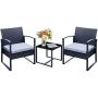 Viewee 3 Pieces Patio Rattan Sets, Modern Outdoor Furniture with 2 PE Rattan Chairs, 2 Thicker Cushions and 1 Square Metal Side Table for Indoor and Outdoor Porches, Decks and Balconies