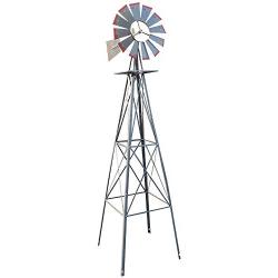 VINGLI 8FT Ornamental Windmill Backyard Garden Decoration Weather Vane, Heavy Duty Metal Wind Mill w/ 4 Legs Design, Grey