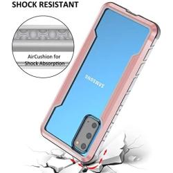 S20 Case (Not for S20 Fan/lite/fe) Double Series Military Grade Drop Protection Hybrid Heavy Duty Extreme Protection Clear Sturdy Metal Bumper Case Support Wireless Charging for S20 6.2'' Rosegold