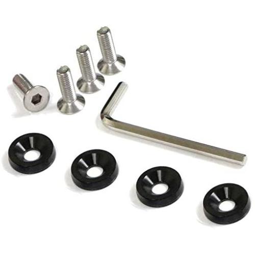 iJDMTOY 4pc JDM Racing Style M6 Black Aluminum Washers Bolts Kit Compatible with Car License Plate Frame, Fender, Bumper, Engine Bay, etc