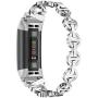 Glebo Compatible with Fitbit Charge 3 Bands for Women, Charge 4 Bands, Premium Metal Straps Bracelet Wristbands Accessories for Fit Bit Charge 4 Charge 3 Watch Bands Small Large, Silver