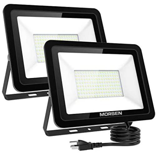 MORSEN 100W LED Flood Light 2 Pack,10000lm Super Bright Security Lights,IP66 Waterproof Outdoor Work Light,UL Certificated Plug,5000K Daylight White Floodlight for Yard,Garden,Garage,Rooftop,Patio