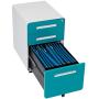 File Cabinet Mobile, Merax 3 Drawer Metal Pedestal Filing Cabinets with 2 Lock Keys, 5 Rolling Casters, Fully Assembled Storage for Home Office Modern Vertical Hanging Folders A4 Letter Size (Blue)