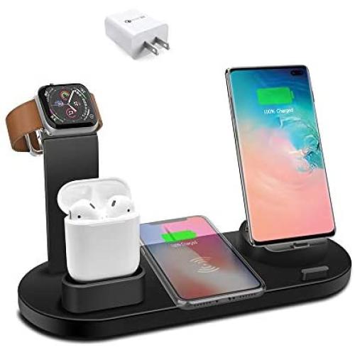 BixMe Wireless Charger Station,7.5W Qi Fast Wireless Charging,4IN1 Wireless Charge Dock Station for iWatch and Airpods,Compatible with iPhone11/11Pro/XSMAX/XR/XS/X/8/8P,Galaxy S10/S9/S9+/S8 and More