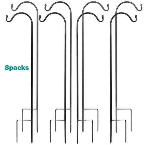 MIXXIDEA Shepherd’s Hooks for Outdoor, Metal Pole with Hook, Heavy Duty Garden Shepherd Hooks for Hanging Wedding Flower Baskets, Solar Lights, Lanterns, Bird Feeders Rust Resistant (Pack of 8)