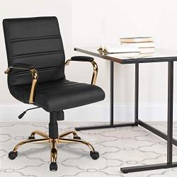 Flash Furniture Mid-Back Black LeatherSoft Executive Swivel Office Chair with Gold Frame and Arms