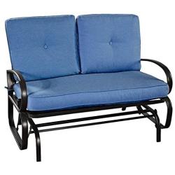 Giantex Loveseat Outdoor Patio Rocking Glider Cushioned 2 Seats Steel Frame Furniture (Navy)