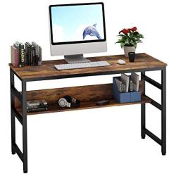 Ruitta 47'' Writing Computer Desk, Home Office Desk with Bookshelf, Writing Desk Study Writing Table, Stable Wood and Metal Frame, PC Notebook Laptop Table Study Desk (47'', Rustic Brown)