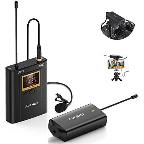 FULAIM WM300 Wireless Lavalier Microphone System, UHF 20-Channel Wireless Omni Lapel Microphone Compatible with iPhone, Android Phone, DSLR Camera for Video Recording, YouTube, Interview, Live, Vlog