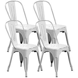 BONZY HOME Metal Dining Chairs Distressed Style, Stackable Side Chairs with Back, Indoor Outdoor Use Chair for Farmhouse, Patio, Restaurant, Kitchen, Set of 4(Distressed White)