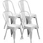 BONZY HOME Metal Dining Chairs Distressed Style, Stackable Side Chairs with Back, Indoor Outdoor Use Chair for Farmhouse, Patio, Restaurant, Kitchen, Set of 4(Distressed White)