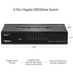 TRENDnet - TEG-S82G 8-Port Gigabit GREENnet Switch, TEG-S82G, Ethernet Splitter, Ethernet/Network Switch, 8 x 10/100/1000 Mbps Gigabit Ethernet Ports,16 Gbps Switching Capacity, Metal, Lifetime Protection Black