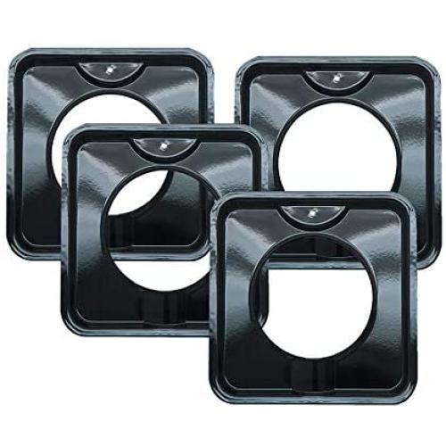 4 Pack | Style I 7.75 Inch Square, Heavy Duty Black Porcelain Drip Pans by Range Kleen 4 Pack | Style I 7.75 Inch Square, Heavy Duty Black Porcelain Drip Pans by Range Kleen
