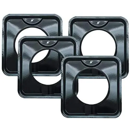 4 Pack | Style I 7.75 Inch Square, Heavy Duty Black Porcelain Drip Pans by Range Kleen