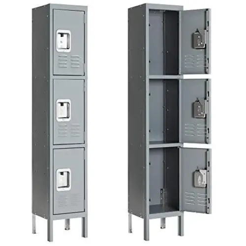 INVIE Metal Locker for School Steel Storage Cabinet for Employees Home Office Gym and Lobby Lounge with 3 Door 3 Tier Gray INVIE Metal Locker for School Steel Storage Cabinet for Employees Home Office Gym and Lobby Lounge with 3 Door 3 Tier Gray
