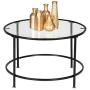 VINGLI 26 Modern Round Coffee Table Tempered Glass Accent Table with Metal Frame for Living Room
